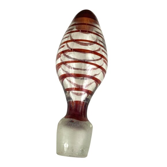 Hand Blown Swirl Studio Art Glass Bottle Stopper Red & White - Picture 3 of 7